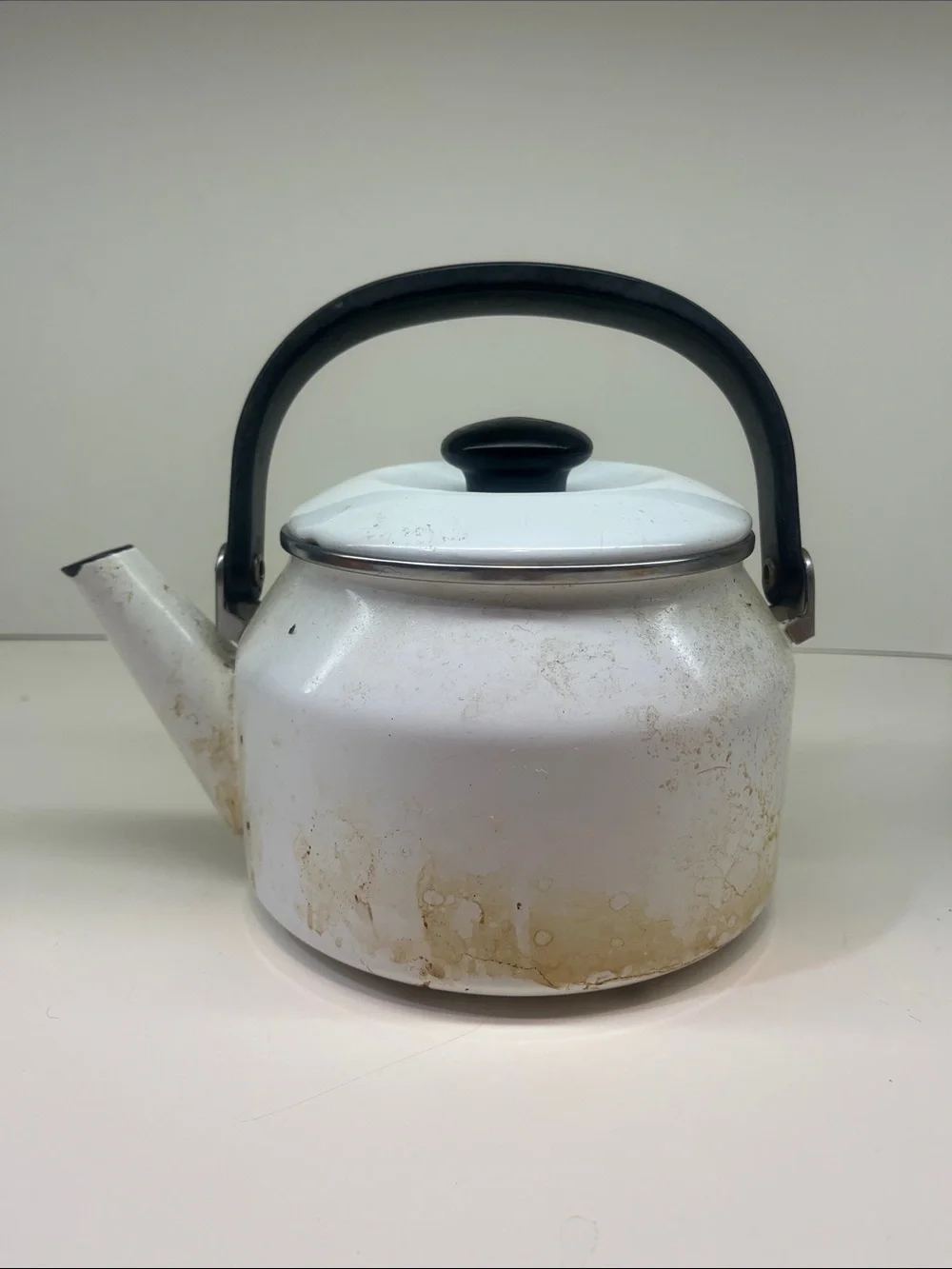 White Enamel Tea Kettle with Black Handle Vintage Siam Fuji Ware